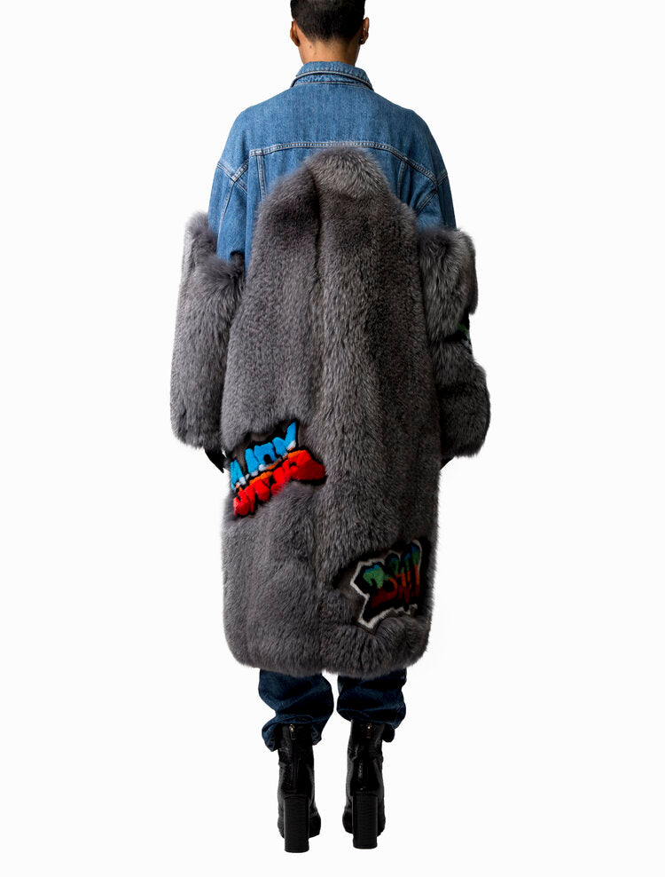 DENIM GRAFFITI FOX FUR JACKET – Romeo Hunte